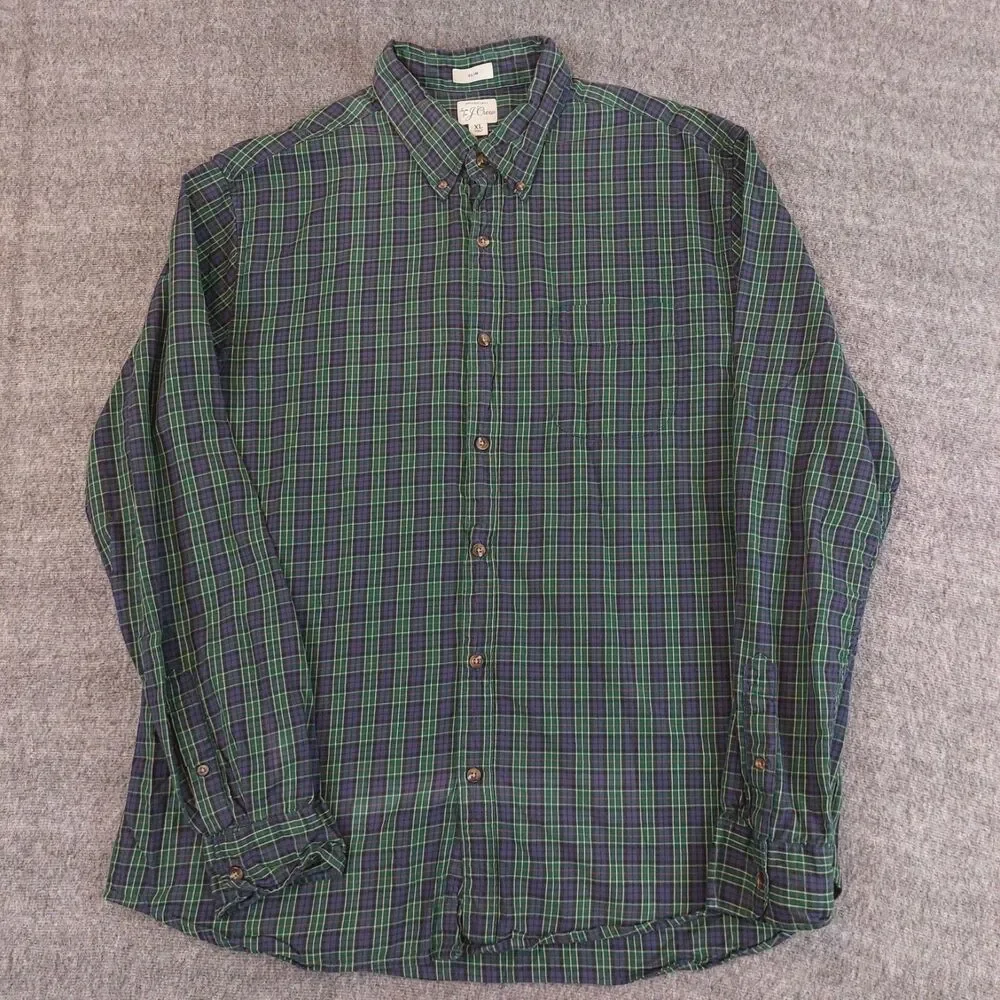 J.Crew Slim Brushed Twill Button Down Shirt Mens Xl Green Blue Tartan Plaid